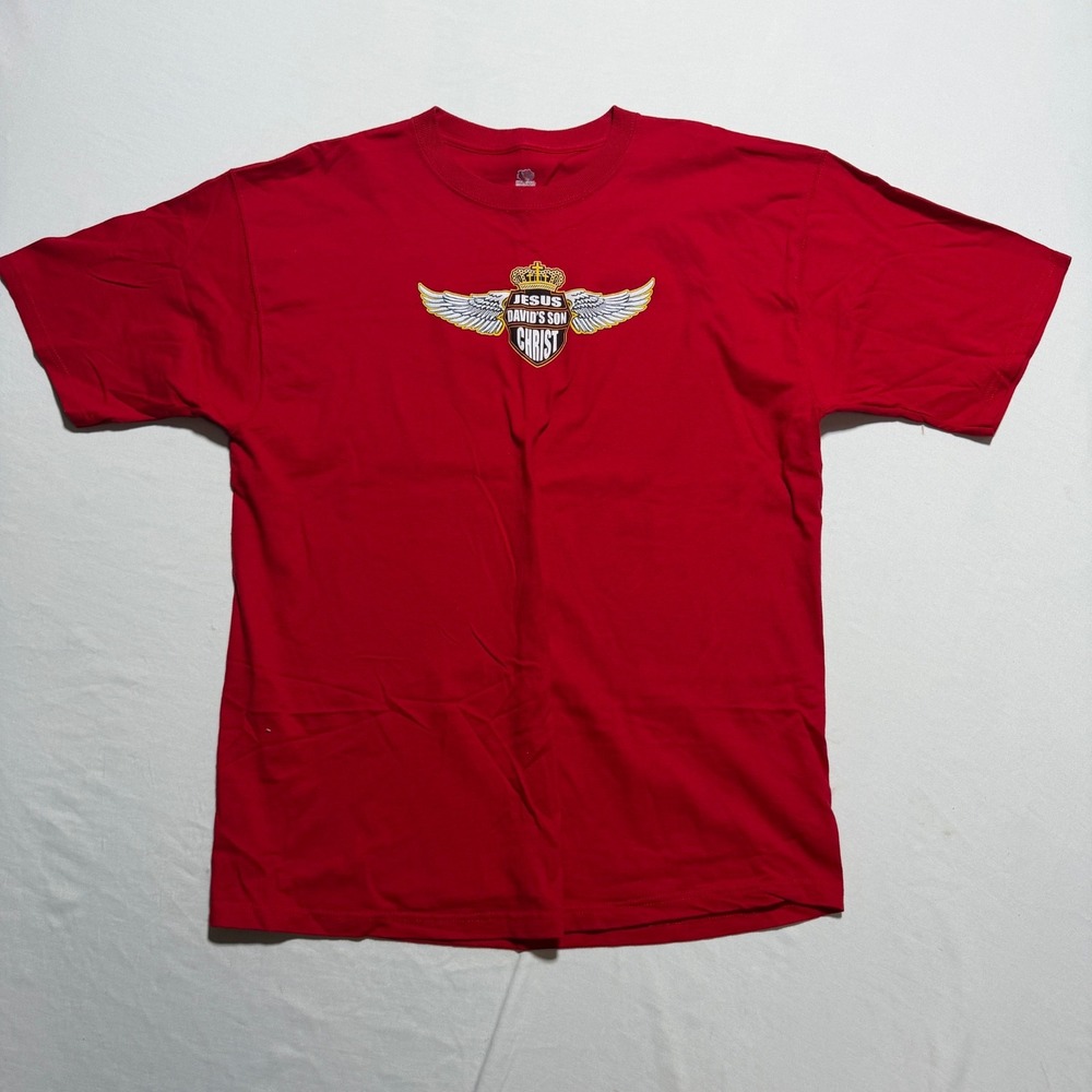 Get Right Productions Christian Biker T-Shirt XL Red Jesus God's Only Son Wings